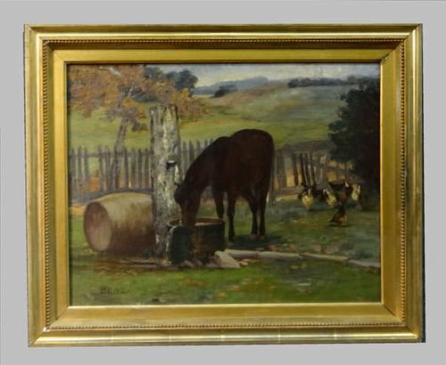 O/C "A HORSE WATERING" SGND S.R. MILLER
