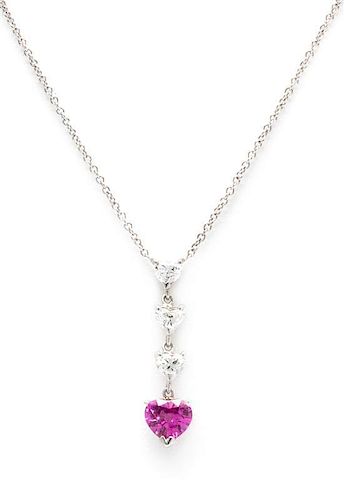 A White Gold, Diamond and Pink Sapphire Pendant, 1.90 dwts.