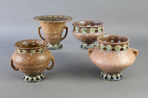 Group of 4 Roseville Pottery Brown Ferella
