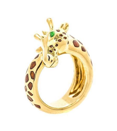 An 18 Karat Yellow Gold and Polychrome Enamel Giraffe Ring, Hermes, 8.70 dwts.