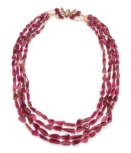 A Multi Strand Pink Tourmaline Bead Necklace,