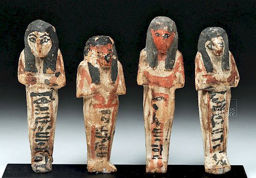 Group of 4 Egyptian Gesso'd Wood Ushabtis, ex-Bonhams