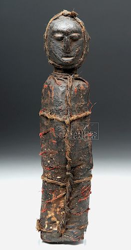 20th C. Tanzania Zigua Cloth-Wrapped Wood Fetish Figure