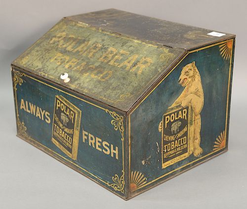 Polar Bear Tobacco advertising tin marked "Always Fresh" chewing and smoking. ht. 12 1/4in., wd. 18in.