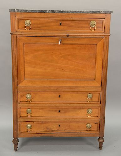 French secretaire a abattant having drop front desk over three drawers with granite top. ht. 55in., wd. 37in.