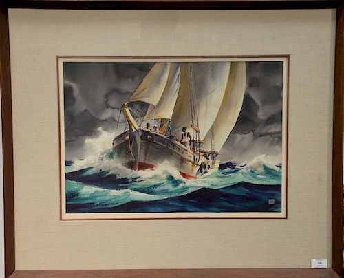 Avery Fischer Johnson (1906-1990), watercolor, Out in a Storm, signed lower right: Avery Johnson. sight size: 14 1/2" x 21"
