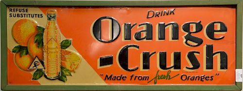 Vintage Orange Crush advertising tin sign "Drink Orange-Crush Made from Fresh Oranges". 9 1/2" x 27"