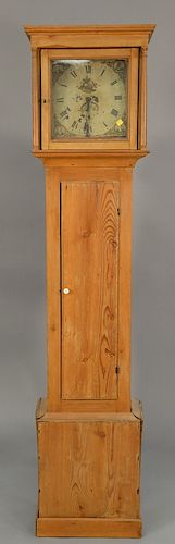 Pine tall clock. ht. 75in., wd. 17in.