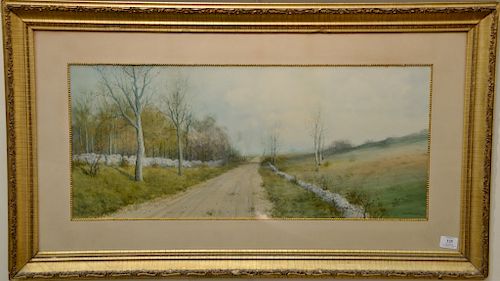 George Howell Gay (1858-1931) watercolor, Country Road Landscape, signed lower right: Geo. Howell Gay, sight size: 14" x 32".