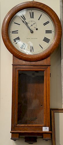 Seth Thomas oak weight driven regulator clock (weight missing). ht. 36 1/2in.