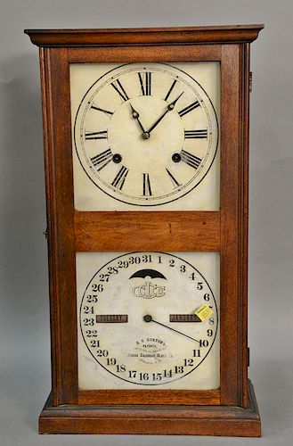 Ithaca double dial calendar clock. ht. 21in.