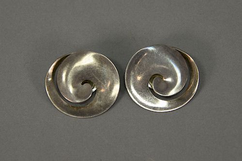 Pair of Georg Jensen sterling silver Torun clip on earrings marked on back: 371B Denmark 925.
