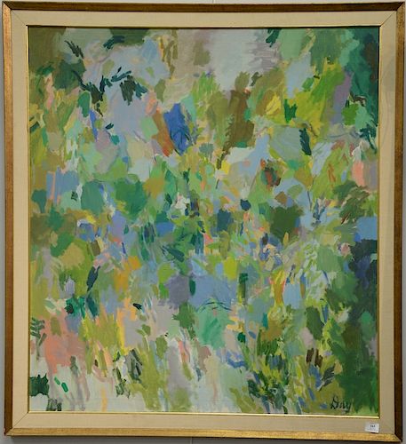 Larry Day (1921-1998) large oil on canvas abstract, signed lower right: Day. 46" x 42"