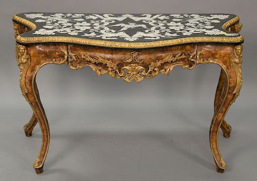 Italian style pier table with black and white marble mosaic top. ht. 29 1/2in., top: 23 1/2" x 49"