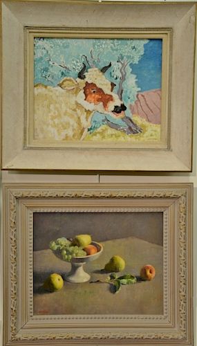 Two paintings to include Ede-Else (1894-1984) oil on board, "The Friendly Cow", Essex Art Association label on verso, signed illegib...