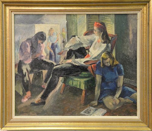 Frederick Hepner Bucholz (1901-1983) oil on canvas, "Dancer's Resting", Essex Art Association label on verso, 20" x 24".