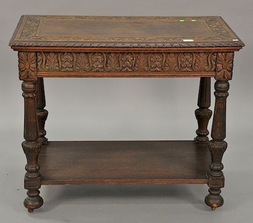 Oak hall table with drawer. ht. 30 in., top: 19" x 36"