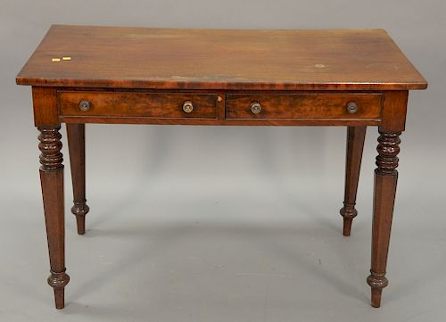 Empire mahogany two drawer table or desk. ht. 29in., top: 22" x 42 1/2"