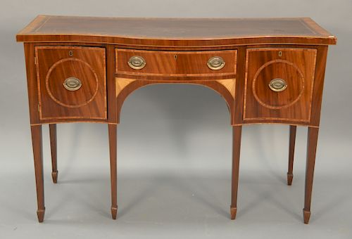 George III style custom mahogany sideboard with banded inlaid top. ht. 36in., top: 20" x 52"