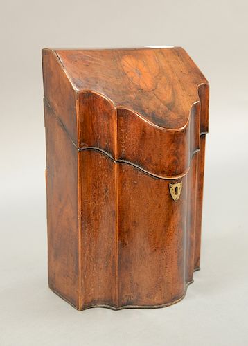 Georgian mahogany inlaid knife box with fitted interior. ht. 13 1/2in., wd. 8 1/2in.