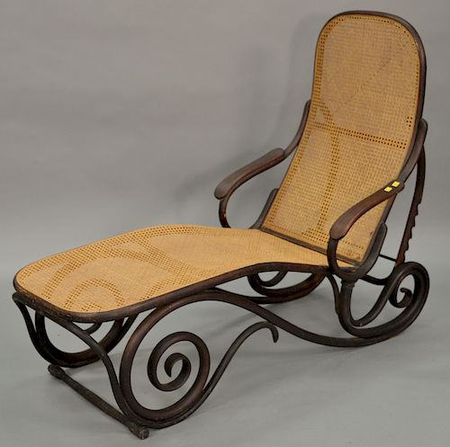 Bentwood reclining caned chaise lounge. lg. 72in.