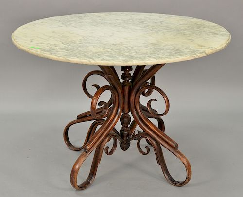 Round marble top table with bentwood pedestal base. ht. 31 1/2in., dia. 46in.