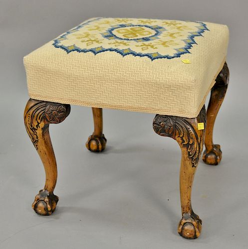 Chippendale style footstool with ball and claw feet. ht. 19in., top: 19" x 19"