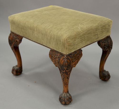 George II style footstool with ball and claw feet. ht. 19in., top: 18" x 23".