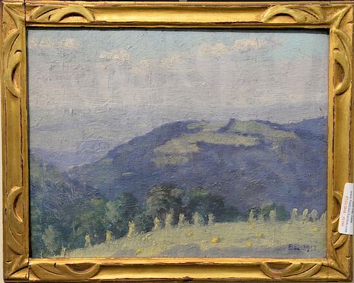Breta Longacre (early 20th century) oil on board, mountainous landscape, initialed and dated lower right: B. L. 1915, 7" x 9"