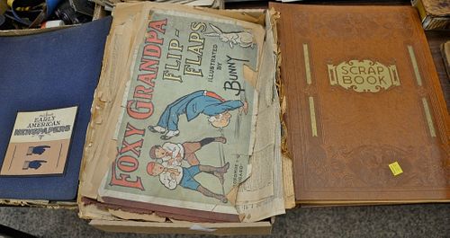 Group lot of ephemera to include scrap books, binder with 19th century newspaper clippings, letters, and books about antiques.