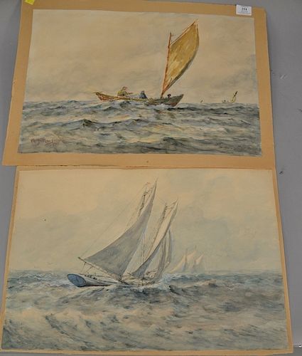 Two Gilbert Tucker Margeson (1852-1949) watercolor on paper, Sail Boats Off Coast, one signed and dated: G.T. Margeson 1913.14 1/2" ...