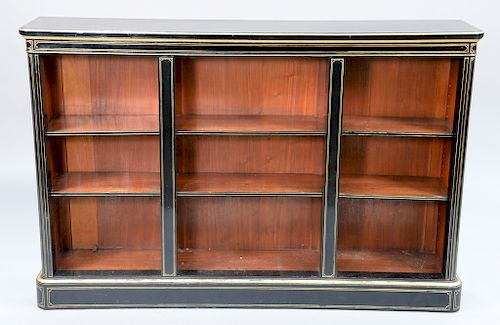 Pair of French black and gold painted three section bookcases. ht. 41 1/2in., wd. 63in., dp. 12 1/2in.