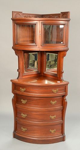 Victorian mahogany corner cabinet in three parts. ht. 74in., wd. 33in., dp. 23in.