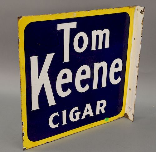 Tom Keene Cigar 5 cents porcelain enamel double sided sign. 20" x 20"