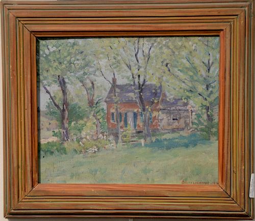 Breta Longacre (early 20th century) oil on board, double sided landscape with a house, "The Buck House", signed and dated lower righ...