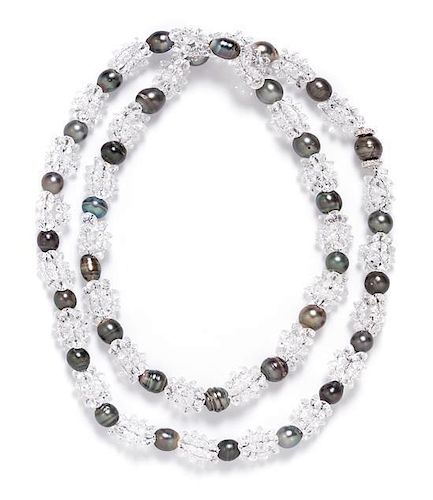 A Rock Crystal, Cultured Tahitian Pearl and Diamond Necklace, Michele della Valle,