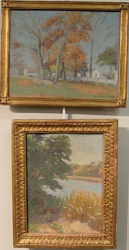 Two Lydia Longacre (1870-1951) oil on board, fall landscapes, both signed lower right: Lydia Longacre.