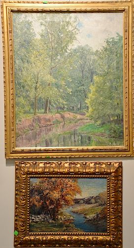 Two oil on canvas paintings to include Miles Jefferson Early, Fall Landscape with Stream, oil on canvas, marked lower right