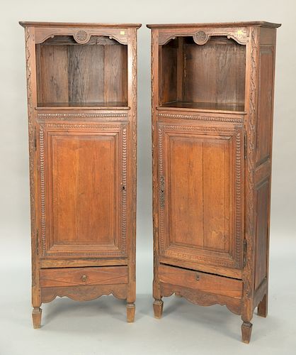 Pair of French oak cabinets with open tops. ht. 68in., wd. 23 1/2in.