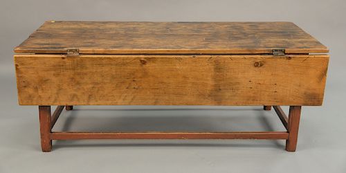 Primitive table with one drop leaf. ht. 27in., top: 30 1/2" x 71 1/2"