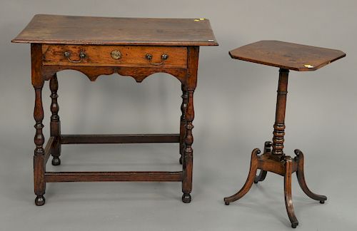 Two piece lot including a tavern table (ht. 28in., top: 20" x 31") and mahogany candlestand (ht. 26 1/2in., top: 13 1/2" x 12 1/2").