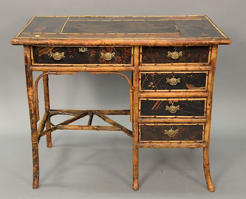 Japanese inlaid and lacquered bamboo desk. ht. 29in., top: 21" x 36"