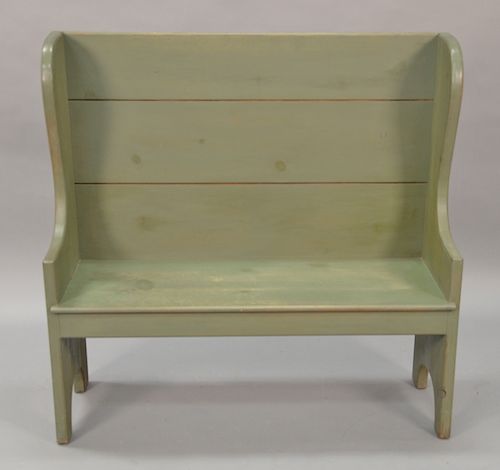 Country painted bench with cushion. ht. 47in., wd. 48in.
