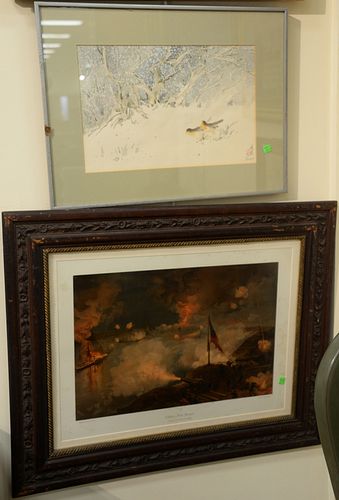 Four piece lot to include Van Hier, watercolor, Country Railroad Station; Ralph Clarkson, watercolor, Farm landscape; Chien Fei Chia...