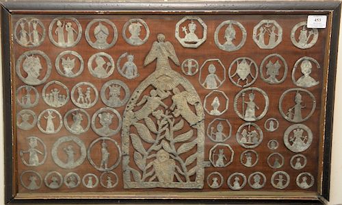 Group of Venetian metal medallions with figures in frame. 16" x 26 1/2"