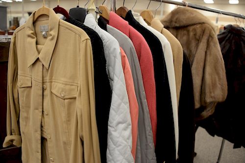 Eleven woman's jackets to include a fur shawl, designers, Ellen Tracy, Louis Feraud, Barrie Pace Ltd, Nordstrom, etc.