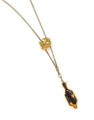 An Antique Gold and Tortoiseshell Lorgnette and Gold Slide Pendant, 30.80 dwts.