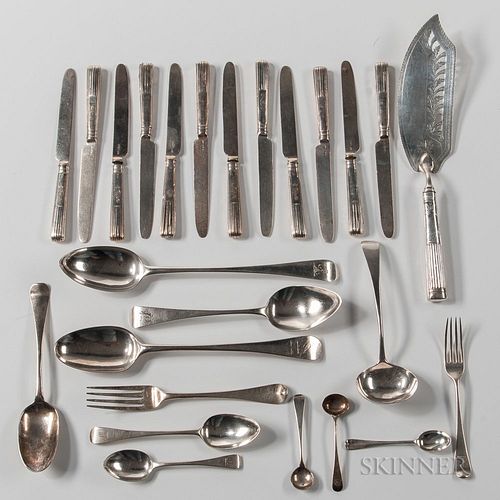 Group of Assembled English "Hanoverian" Pattern Sterling Silver Flatware