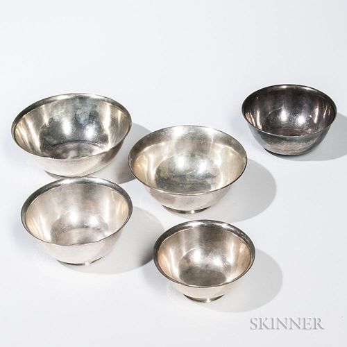 Five Arts and Crafts Sterling Silver Bowls