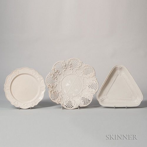 Three Staffordshire White Salt-glazed Stoneware Dishes
